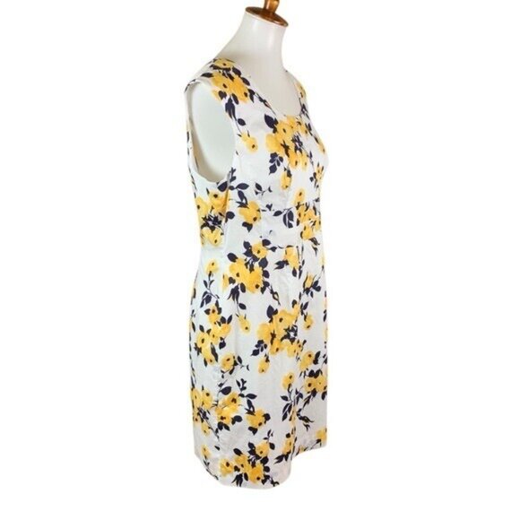J Peterman Yellow Floral Sleeveless Sheath Dress 12 Fitted Sleeveless - Picture 4 of 7